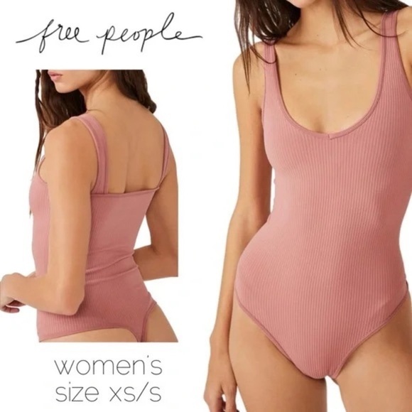 NWOT free people intimately pink ribbed bodysuit Xs/s - Picture 1 of 7